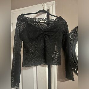 Good Luck Gem Black Sheer Lace Top